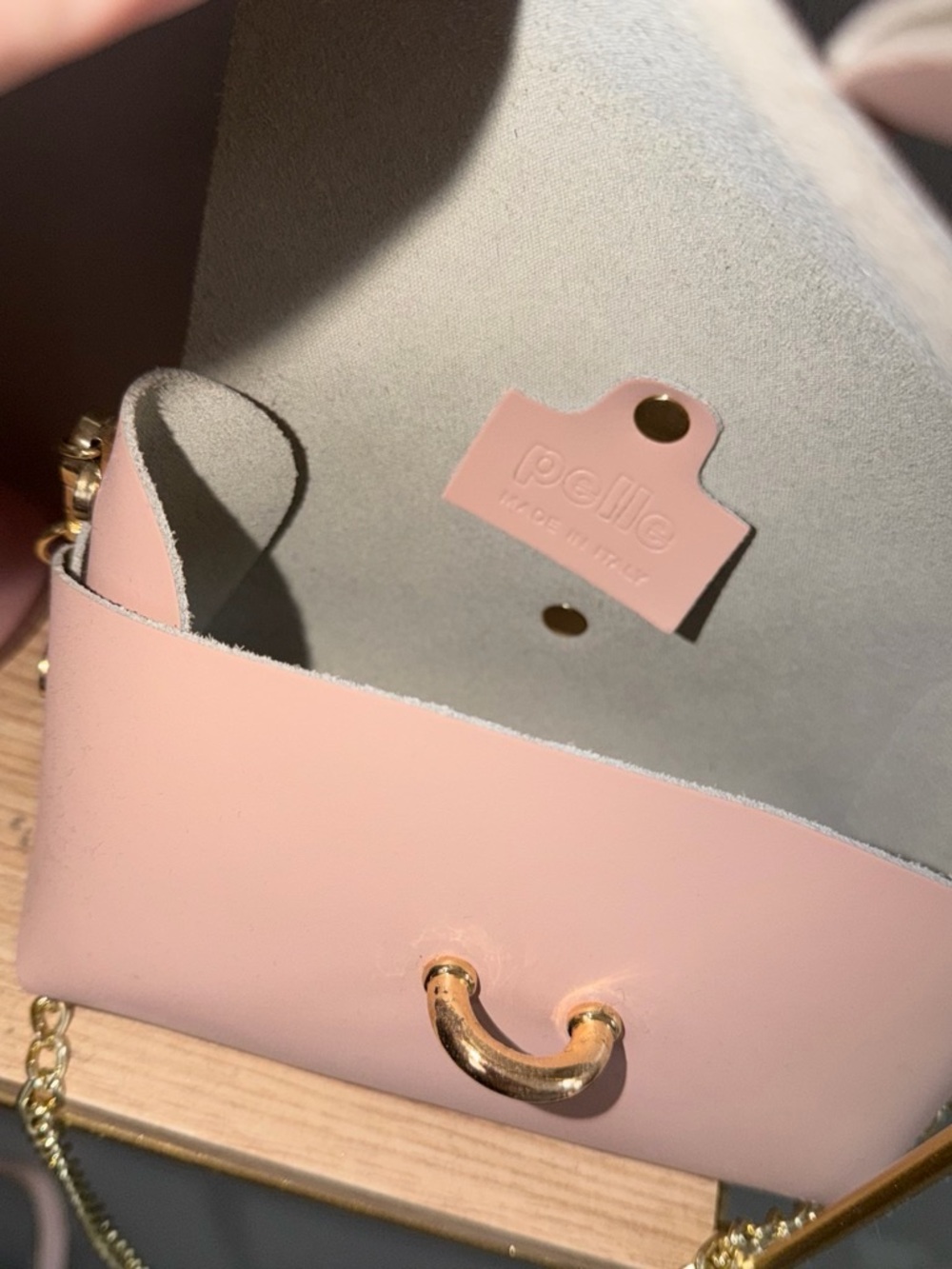 & Other Stories Pale Pink Mini Leather Crossbody with Gold Hardware